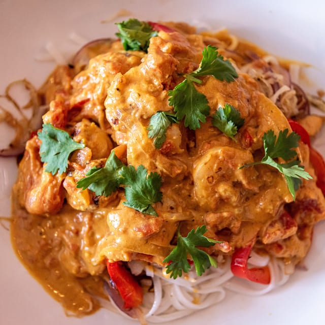 Caribbean Mango Curry Shrimp Bowl.